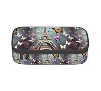 TTYDOKLA Romantic Paris Butterfly Eiffel Print Oxford Cloth Pencil Pouch with Multiple Compartments,Great for Travel Or Office