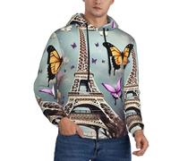 TTYDOKLA Romantic Paris Butterfly Eiffel Print Stylish Men'S Hoodie,Comfortable And Stretchy Sweatshirt,For Spring,Fall And Winter Black