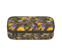 TTYDOKLA Rural Honey Bees Wildflowers Print Oxford Cloth Pencil Pouch with Multiple Compartments,Great for Travel Or Office