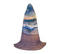 TTYDOKLA Serene Seaside Sunset Print Hooded Cloak,Wizard And Renaissance Costume Cape With Hood,For Role Play And Parties