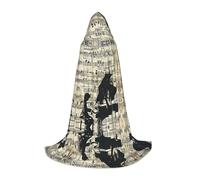 TTYDOKLA Sheet Music Print Hooded Cloak,Wizard And Renaissance Costume Cape With Hood,For Role Play And Parties