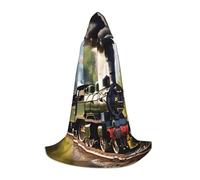 TTYDOKLA Steam Little Train Print Hooded Cloak,Wizard And Renaissance Costume Cape With Hood,For Role Play And Parties