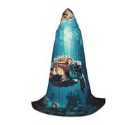 TTYDOKLA Submarine Turtle Under The Sea Print Hooded Cloak,Wizard And Renaissance Costume Cape With Hood,For Role Play And Parties
