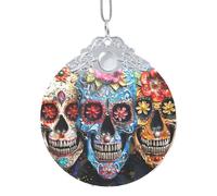 TTYDOKLA Sugar Skulls Print Round Handmade Jewelry Glass Pendant,Versatile Indoor Pendant,Stylish Christmas Decoration