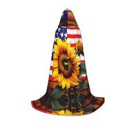 TTYDOKLA Sunflower And American Flag Print Hooded Cloak,Wizard And Renaissance Costume Cape With Hood,For Role Play And Parties