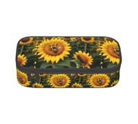 TTYDOKLA Sunflower Bees Print Oxford Cloth Pencil Pouch with Multiple Compartments,Great for Travel Or Office