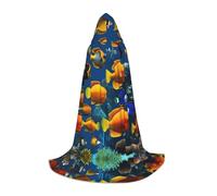 TTYDOKLA The Underwater World Tropical Fish Print Hooded Cloak,Wizard And Renaissance Costume Cape With Hood,For Role Play And Parties