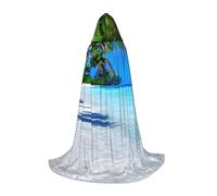 TTYDOKLA Tropical White Sand Beach And Ocean Print Hooded Cloak,Wizard And Renaissance Costume Cape With Hood,For Role Play And Parties