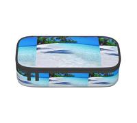 TTYDOKLA Tropical White Sand Beach and Ocean Print Oxford Cloth Pencil Pouch with Multiple Compartments,Great for Travel Or Office