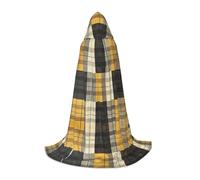 TTYDOKLA Yellow Gray Black Plaid Print Hooded Cloak,Wizard And Renaissance Costume Cape With Hood,For Role Play And Parties