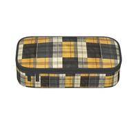 TTYDOKLA Yellow Gray Black Plaid Print Oxford Cloth Pencil Pouch with Multiple Compartments,Great for Travel Or Office