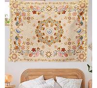 TTYQXZ Wall Tapestry Bohemian - Floral Vine Wall Hanging Celestial Sun Moon and Star Tapestries Hippie Home Decor Boho for Bedroom Aesthetic (Cream, Medium (50ʺx 60ʺ))