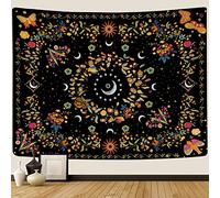 TTYQXZ Wall Tapestry - Bohemian Floral Vine Wall Hanging Celestial Sun Moon and Star Tapestry for Bedroom Aesthetic (Butterfly Black, XLarge (70x 90))