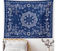 TTYQXZ Wall Tapestry - Bohemian Floral Vine Wall Hanging Celestial Sun Moon and Star Tapestry for Bedroom Aesthetic (Dark Blue, Large (60x 80))