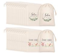 TTYSHIP Pack of 24 Fabric Bags with Drawstrings, 15 x 10 cm, Schön Dass Du Da Bist, Gift Bags, Thank You Gift Bags for Wedding, Birthday, Christening