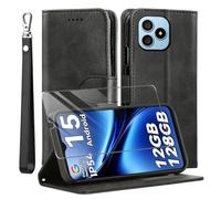 TTYSHTT for Blackview Wave 9C Case and 1 Tempered Glass Screen Protector, Leather Wallet Phone Case with Card Slots Magnetic Closure Kickstand Protective Cover for Blackview Wave 10C - Black