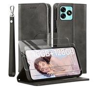 TTYSHTT Leather Wallet Case for Umidigi G5/G5A with Tempered Glass Screen Protector, Magnetic Closure, Kickstand, Shockproof - Black