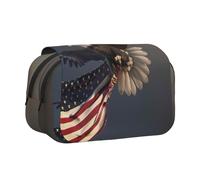 ttyuac 3D Bald Eagle Flying with American Flag Print Pencil Case, Double-Layer Big Pencil Pouch Bag, Stationery Pen Case Office Stationery Organizer Multifunctional Pencil Bag Pen Marker Case