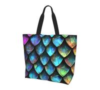 ttyuac 3D Magical Dragon Scales Pattern Print Tote Bag, Reusable, Extra Large Capacity Washable Shopping Bag with Inner Pocket for Beach, Shopping, Travel, Gym & Daily Errands