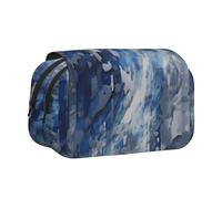 ttyuac Abstract Blue Print Pencil Case, Double-Layer Big Pencil Pouch Bag, Stationery Pen Case Office Stationery Organizer Multifunctional Pencil Bag Pen Marker Case