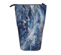 ttyuac Abstract Blue Print Pencil Case, Expandable Pencil Case Portable Pen Case for Stationery Storage, Pencil Bags with Practical Zip Simple Cosmetic Storage Bags Makeup Bag