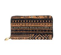 ttyuac African Mud Cloth Tribal Print Long Wallet for Women, PU Leather Clutch Purse with Zipper & Multiple Card Slots, Travel Wallet with Smooth Zippers