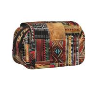 ttyuac African Textile Patchwork Print Pencil Case, Double-Layer Big Pencil Pouch Bag, Stationery Pen Case Office Stationery Organizer Multifunctional Pencil Bag Pen Marker Case