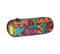 ttyuac African Textile Patchwork Print Print Pencil Case, Hardshell Faux Leather Stationery Pouch Aesthetic Pencil Case for Stationery, Toiletries, Makeup, Travel, Office Supplies