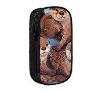 ttyuac Animal Cute Brown Otters Print Pencil Case, Large Capacity 2 Compartment Dual Zips Pouch, Premium Oxford Fabric Aesthetic Pencil case Stationery Organizer for Boys Girls Supplies Makeup Bag