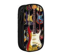 ttyuac Art Guitar Pattern Print Pencil Case, Large Capacity 2 Compartment Dual Zips Pouch, Premium Oxford Fabric Aesthetic Pencil case Stationery Organizer for Boys Girls Supplies Makeup Bag