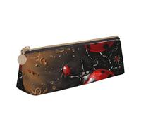 ttyuac Art Ladybug Tracks Print Leather Pencil Case - Cute Pen Case, Stylish Pencil Case with Practical Zip for Storing Pens Pencils & Cosmetics Desk Supplies Organisers Office Supplies