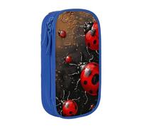 ttyuac Art Ladybug Tracks Print Pencil Case, Large Capacity 2 Compartment Dual Zips Pouch, Aesthetic Pencil case Stationery Organizer for Boys Girls Supplies Makeup Bag, Blue