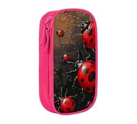 ttyuac Art Ladybug Tracks Print Pencil Case, Large Capacity 2 Compartment Dual Zips Pouch, Aesthetic Pencil case Stationery Organizer for Boys Girls Supplies Makeup Bag, Pink