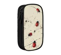 ttyuac Art Ladybug Tracks Print Print Pencil Case, Large Capacity 2 Compartment Dual Zips Pouch, Aesthetic Pencil case Stationery Organizer for Boys Girls Supplies Makeup Bag, Black