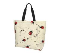ttyuac Art Ladybug Tracks print Print Tote Bag, Reusable, Extra Large Capacity Washable Shopping Bag with Inner Pocket for Beach, Shopping, Travel, Gym & Daily Errands