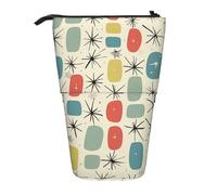 ttyuac Atomic Stars Retro Pattern Print Pencil Case, Expandable Pencil Case Portable Pen Case for Stationery Storage, Pencil Bags with Practical Zip Simple Cosmetic Storage Bags Makeup Bag