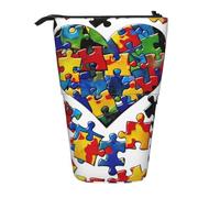 ttyuac Autism Awareness Puzzle Pieces Heart Print Pencil Case, Expandable Pencil Case Portable Pen Case for Stationery Storage, Pencil Bags with Practical Zip Simple Cosmetic Storage Bags Makeup Bag