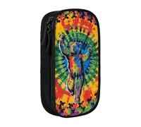 ttyuac Bear Dancing Tie Dye Print Pencil Case, Large Capacity 2 Compartment Dual Zips Pouch, Premium Oxford Fabric Aesthetic Pencil case Stationery Organizer for Boys Girls Supplies Makeup Bag