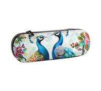 ttyuac Beautiful Peacock Flowers Print Pencil Case, Hardshell Faux Leather Stationery Pouch Aesthetic Pencil Case for Stationery, Toiletries, Makeup, Travel, Office Supplies
