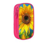 ttyuac Beautiful Sunflower Print Pencil Case, Large Capacity 2 Compartment Dual Zips Pouch, Aesthetic Pencil case Stationery Organizer for Boys Girls Supplies Makeup Bag, Pink