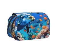 ttyuac Beautiful Underwater World Dolphins Coral Print Pencil Case, Double-Layer Big Pencil Pouch Bag, Stationery Pen Case Office Stationery Organizer Multifunctional Pencil Bag Pen Marker Case