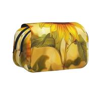 ttyuac Beautiful Yellow Sunflower Print Pencil Case, Double-Layer Big Pencil Pouch Bag, Stationery Pen Case Office Stationery Organizer Multifunctional Pencil Bag Pen Marker Case