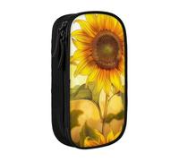 ttyuac Beautiful Yellow Sunflower Print Pencil Case, Large Capacity 2 Compartment Dual Zips Pouch, Aesthetic Pencil case Stationery Organizer for Boys Girls Supplies Makeup Bag, Black