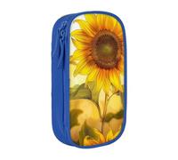 ttyuac Beautiful Yellow Sunflower Print Pencil Case, Large Capacity 2 Compartment Dual Zips Pouch, Aesthetic Pencil case Stationery Organizer for Boys Girls Supplies Makeup Bag, Blue