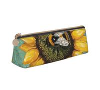 ttyuac bee & Sunflowers Print Leather Pencil Case - Cute Pen Case, Stylish Pencil Case with Practical Zip for Storing Pens Pencils & Cosmetics Desk Supplies Organisers Office Supplies