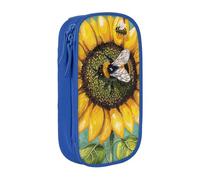 ttyuac bee & Sunflowers Print Pencil Case, Large Capacity 2 Compartment Dual Zips Pouch, Aesthetic Pencil case Stationery Organizer for Boys Girls Supplies Makeup Bag, Blue