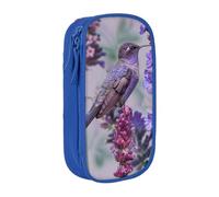 ttyuac Bird in Purple Lavender Floral Flowers Print Pencil Case, Large Capacity 2 Compartment Dual Zips Pouch, Aesthetic Pencil case Stationery Organizer for Boys Girls Supplies Makeup Bag, Blue