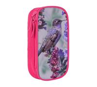 ttyuac Bird in Purple Lavender Floral Flowers Print Pencil Case, Large Capacity 2 Compartment Dual Zips Pouch, Aesthetic Pencil case Stationery Organizer for Boys Girls Supplies Makeup Bag, Pink