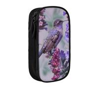 ttyuac Bird in Purple Lavender Floral Flowers Print Pencil Case, Large Capacity 2 Compartment Dual Zips Pouch, Aesthetic Pencil case Stationery Organizer for Boys Girls Supplies Makeup Bag, Black