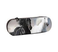 ttyuac Black and White Horses Running Print Pencil Case, Hardshell Faux Leather Stationery Pouch Aesthetic Pencil Case for Stationery, Toiletries, Makeup, Travel, Office Supplies